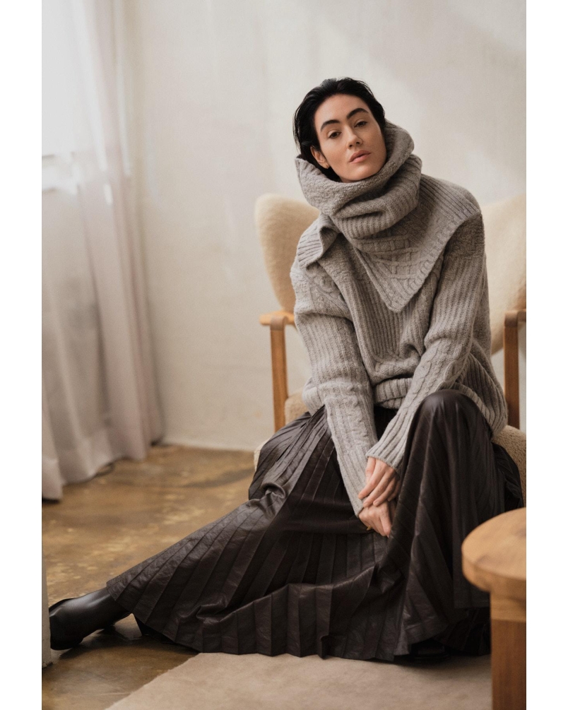 Rabens Saloner Anli - Patchwork knit sweater light grey melange