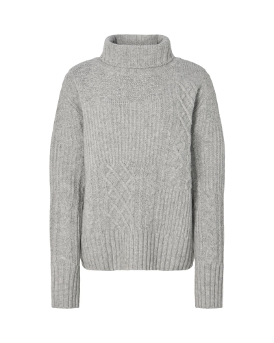 Rabens Saloner Anli - Patchwork knit sweater light grey melange