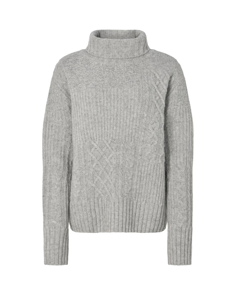 Rabens Saloner Anli - Patchwork knit sweater light grey melange