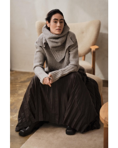 Rabens Saloner Anli - Patchwork knit sweater light grey melange
