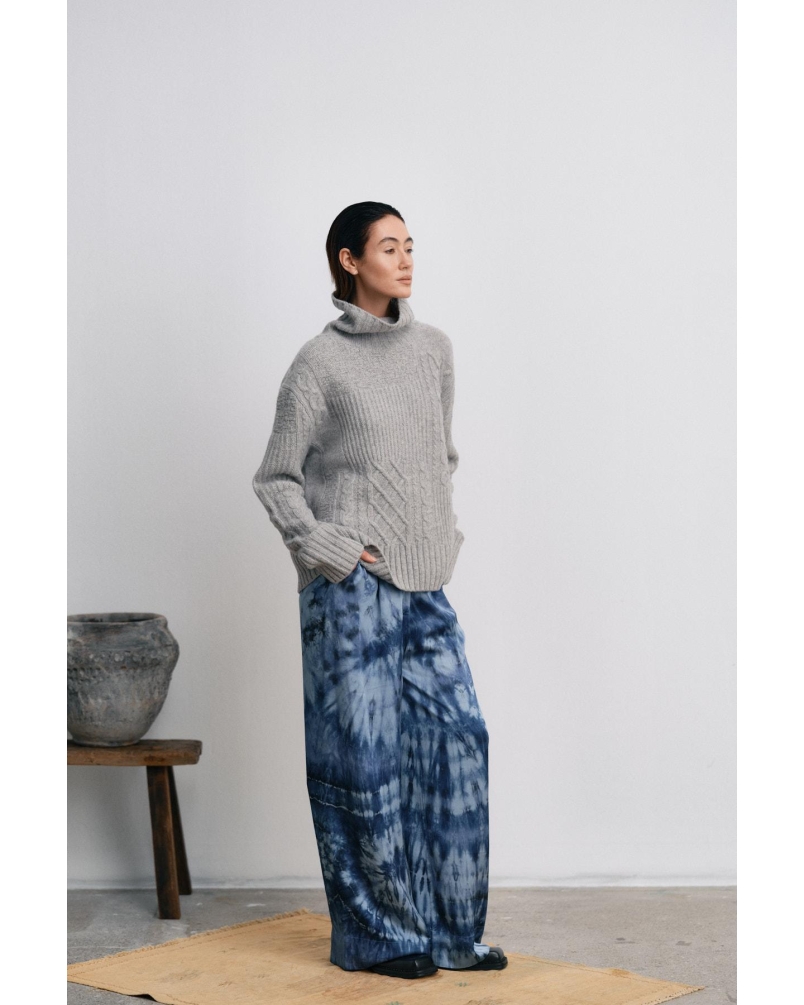Rabens Saloner Anli - Patchwork knit sweater light grey melange
