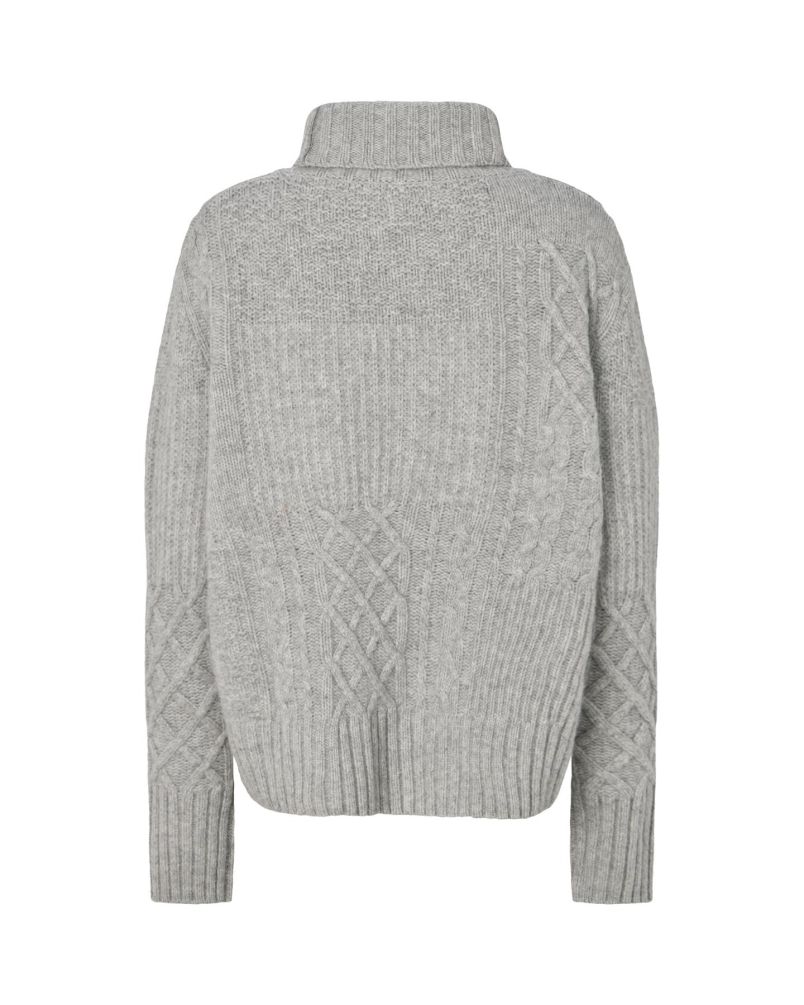 Rabens Saloner Anli - Patchwork knit sweater light grey melange