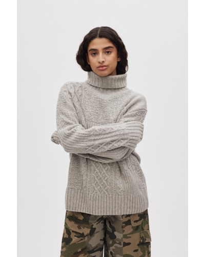 Rabens Saloner Anli - Patchwork knit sweater light grey melange