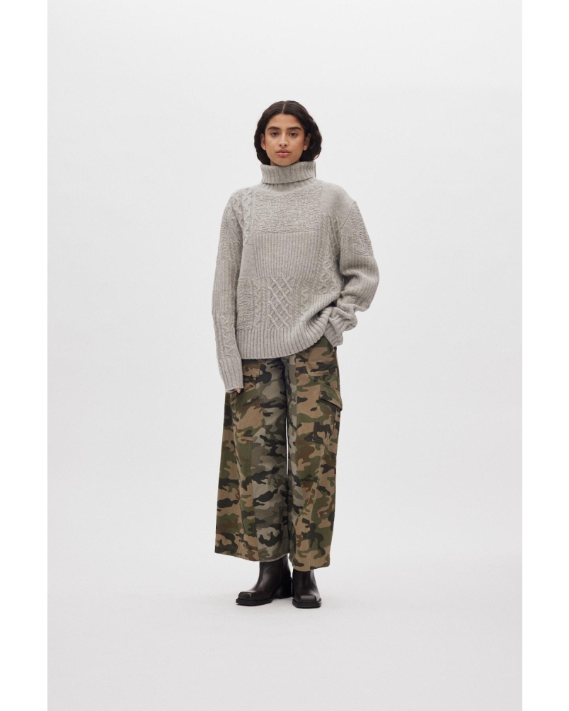Rabens Saloner Anli - Patchwork knit sweater light grey melange