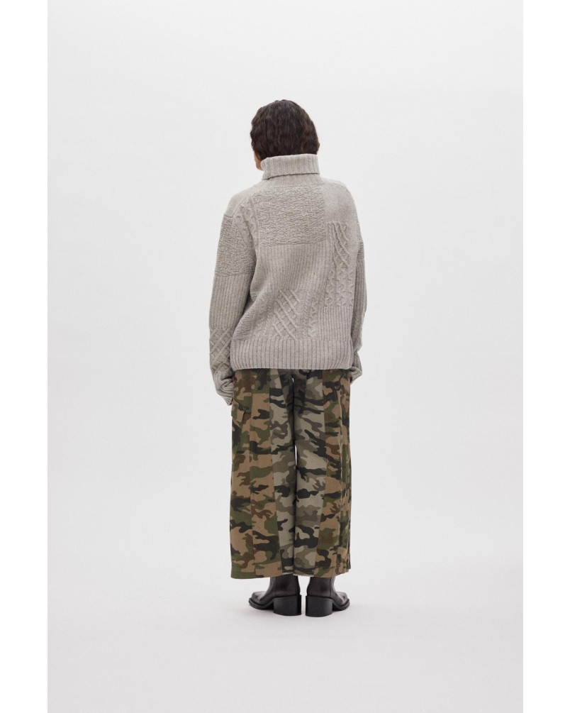 Rabens Saloner Anli - Patchwork knit sweater light grey melange