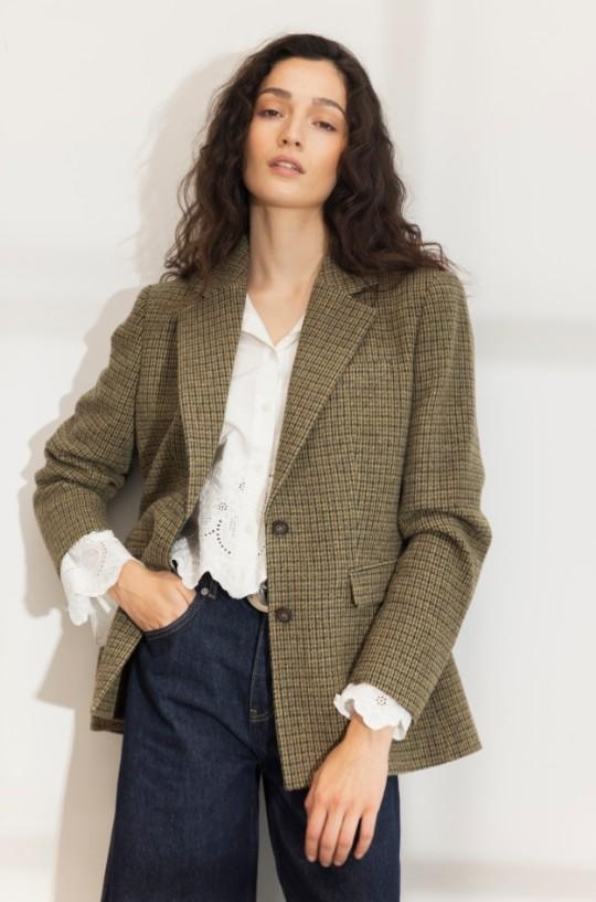 Camilla Pihl Brook Houndstooth blazer green houndstooth