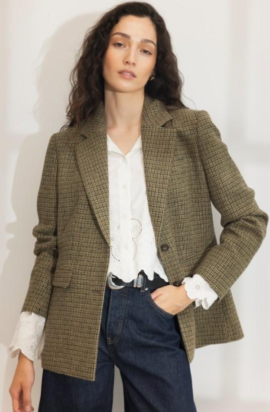 Camilla Pihl Brook Houndstooth blazer green houndstooth