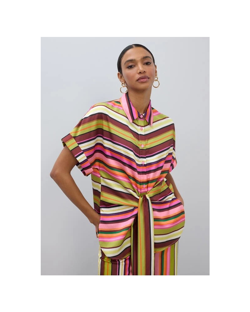 Lola Casademunt Striped belted blouse ecru/multicolor