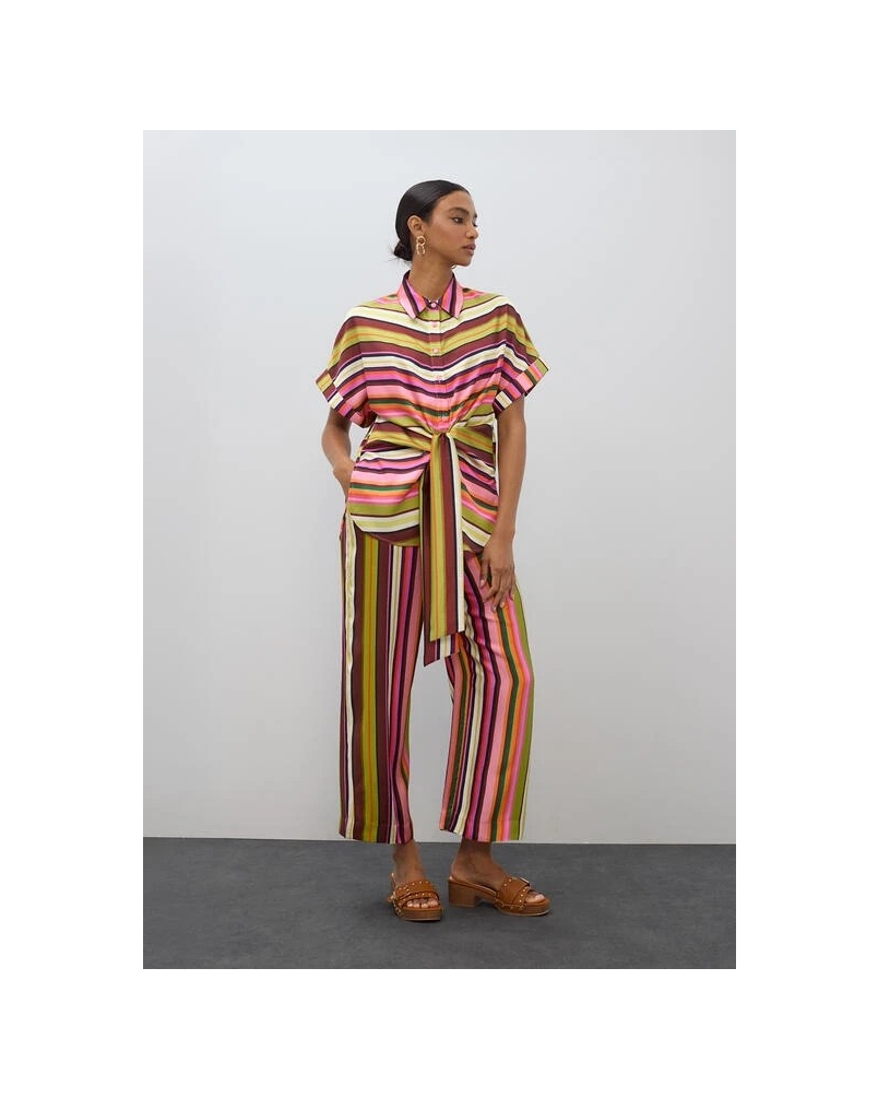 Lola Casademunt Striped belted blouse ecru/multicolor