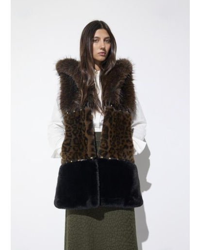 LOLA CASADEMUNT Lola Casademunt Faux fur midi vest with animal print