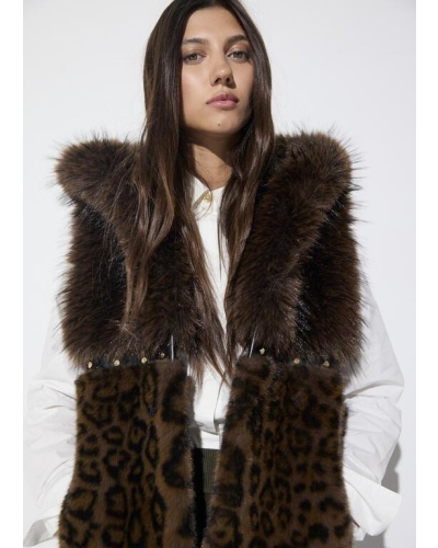 Lola Casademunt Faux fur midi vest with animal print marron/multicolor