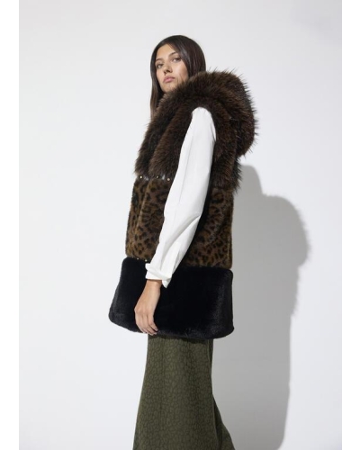 Lola Casademunt Faux fur midi vest with animal print marron/multicolor