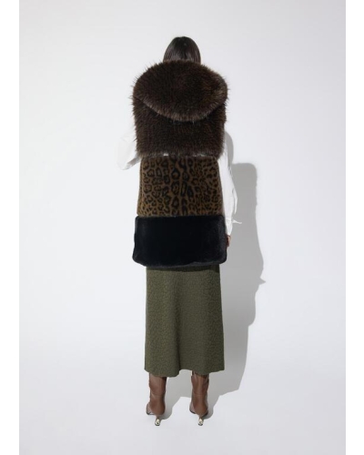 Lola Casademunt Faux fur midi vest with animal print marron/multicolor