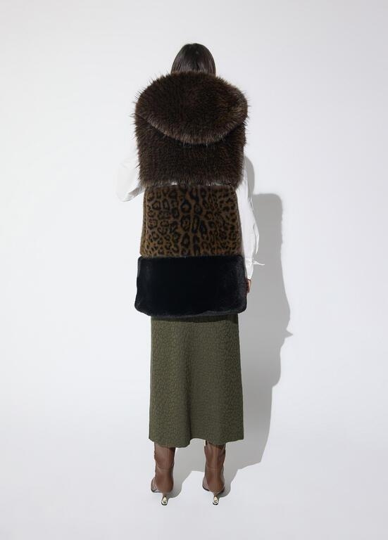 Lola Casademunt Faux fur midi vest with animal print marron/multicolor