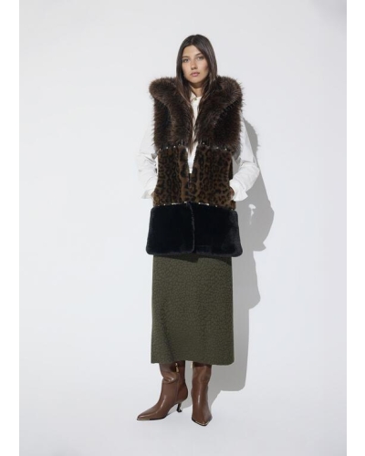 Lola Casademunt Faux fur midi vest with animal print marron/multicolor