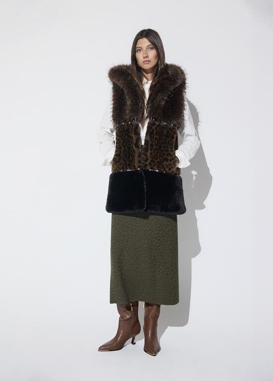 Lola Casademunt Faux fur midi vest with animal print marron/multicolor