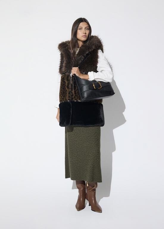 Lola Casademunt Faux fur midi vest with animal print marron/multicolor