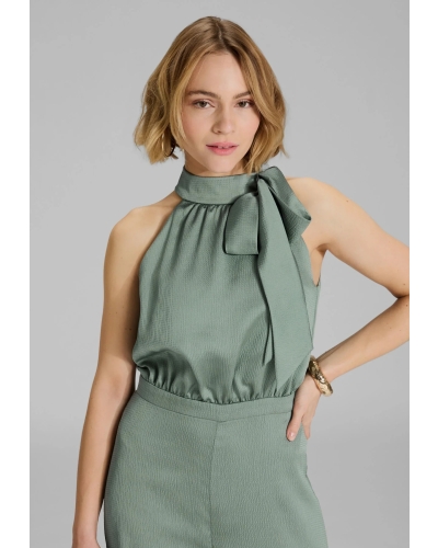 Swing Jumpsuit with satin tie pistachio green