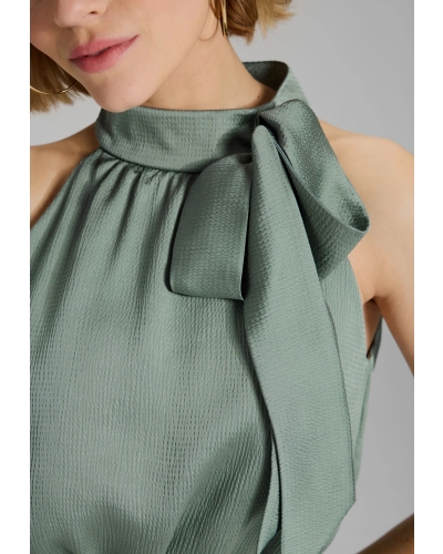 Swing Jumpsuit with satin tie pistachio green