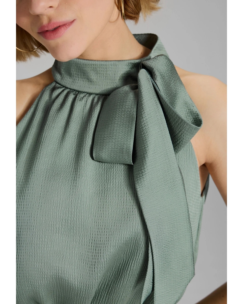 Swing Jumpsuit with satin tie pistachio green