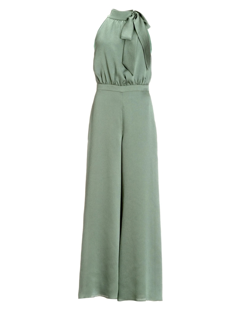 Swing Jumpsuit with satin tie pistachio green