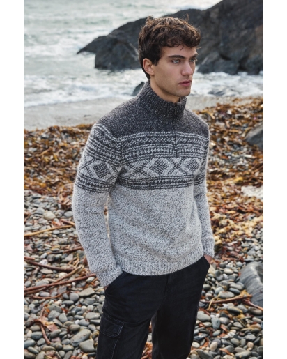 FISHERMAN OUT OF IRELAND Fisherman out of Ireland Zip neck sweater with jacquard pattern