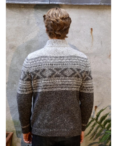 Fisherman out of Ireland Zip neck sweater with jacquard pattern granite