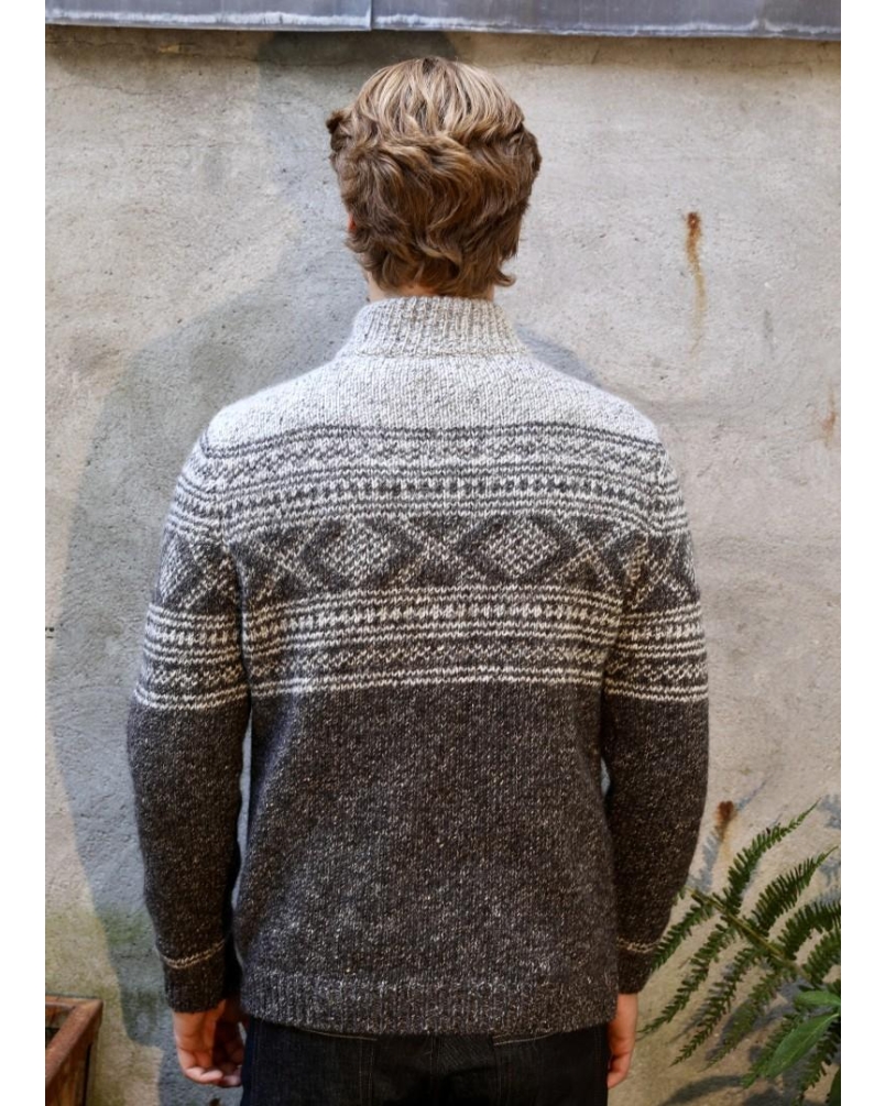 Fisherman out of Ireland Zip neck sweater with jacquard pattern granite