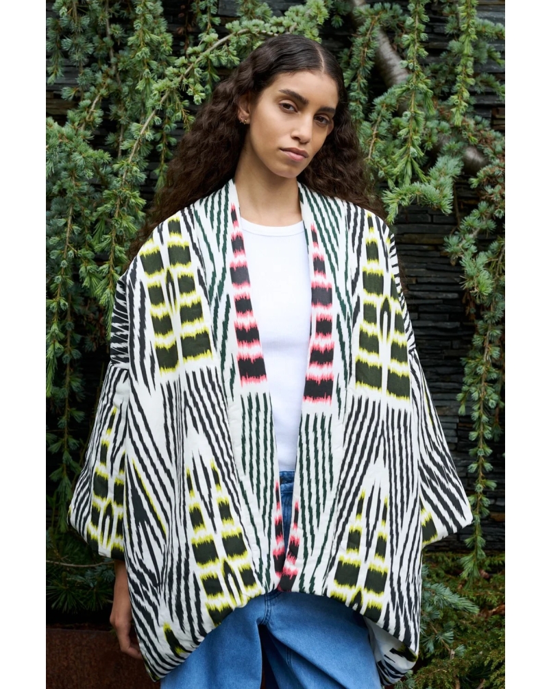 Rabens Saloner Abba ikat combo padded kimono forest pink sand & citrus combo