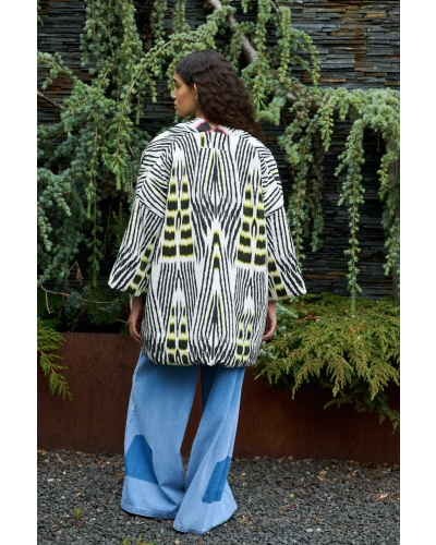 Rabens Saloner Abba ikat combo padded kimono forest pink sand & citrus combo