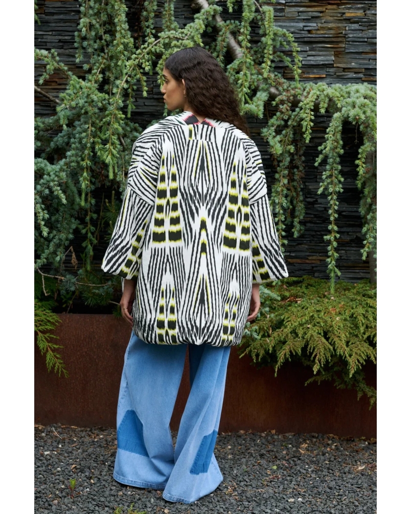 Rabens Saloner Abba ikat combo padded kimono forest pink sand & citrus combo