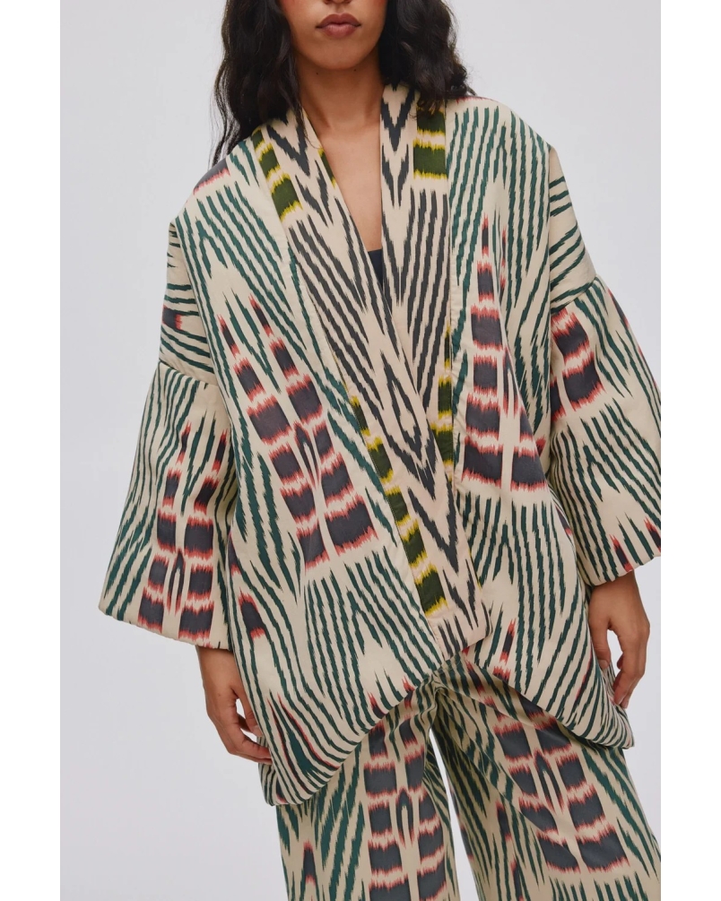 Rabens Saloner Abba ikat combo padded kimono forest pink sand & citrus combo
