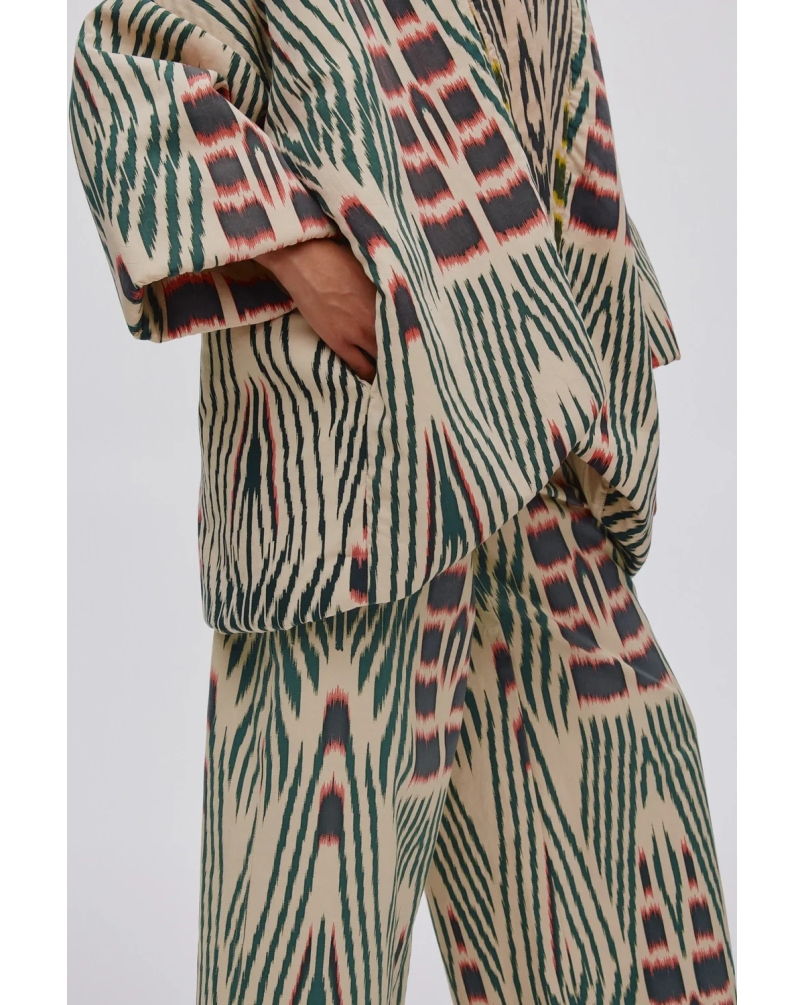 Rabens Saloner Abba ikat combo padded kimono forest pink sand & citrus combo