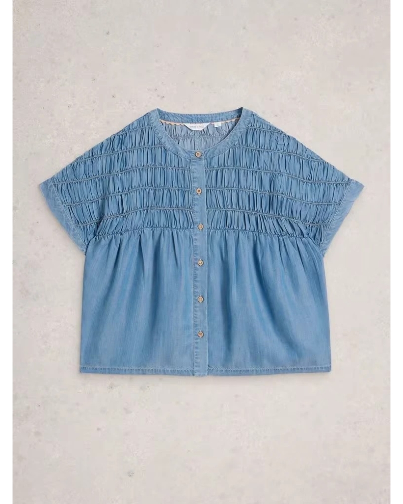 White Stuff Tammie chambray shirt mid denim