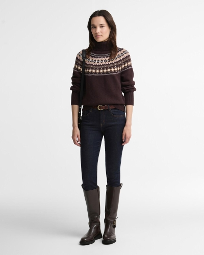 Barbour Darwen Fairisle rollneck jumper seal brown