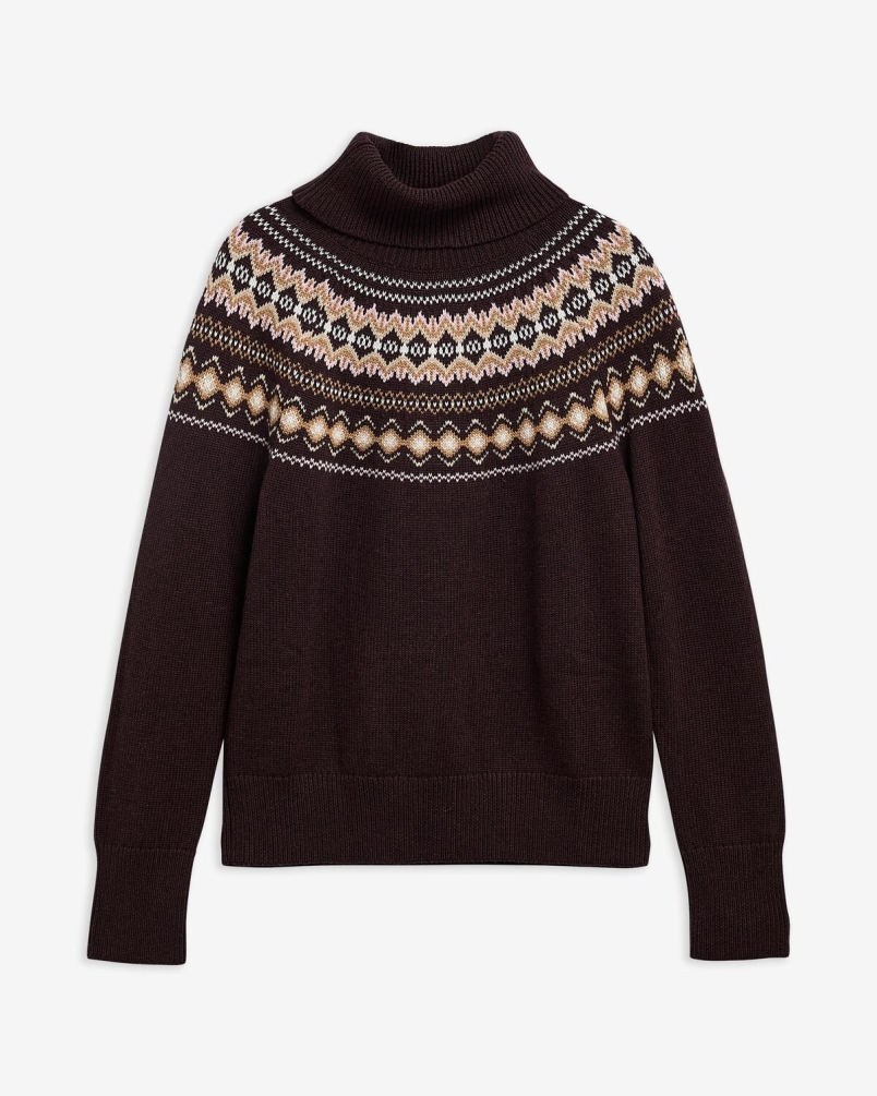 Barbour Darwen Fairisle rollneck jumper seal brown