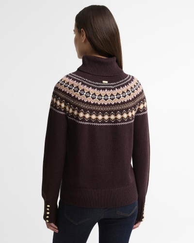Barbour Darwen Fairisle rollneck jumper seal brown