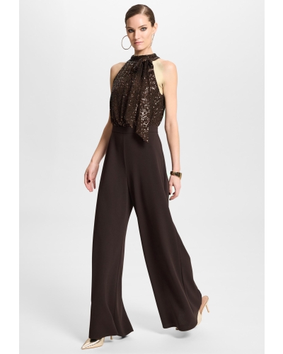 Swing Sleevless jumpsuit met pailletten espresso brown