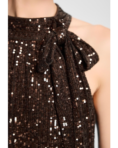 Swing Sleevless jumpsuit met pailletten espresso brown