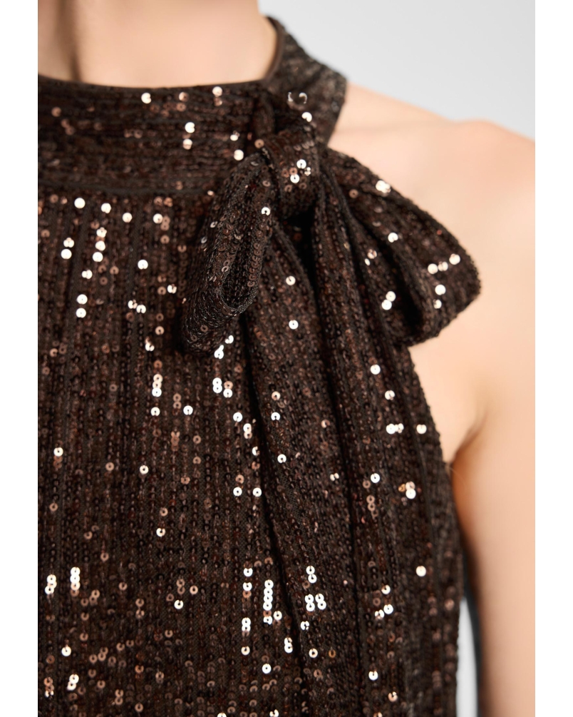 Swing Sleevless jumpsuit met pailletten espresso brown