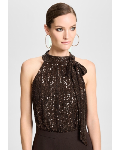 Swing Sleevless jumpsuit met pailletten espresso brown