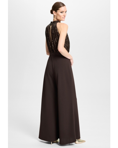 Swing Sleevless jumpsuit met pailletten espresso brown