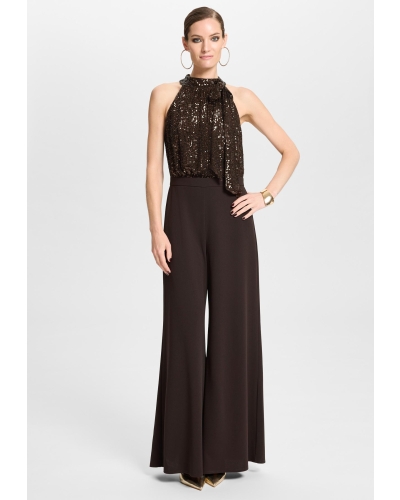 Swing Sleevless jumpsuit met pailletten espresso brown