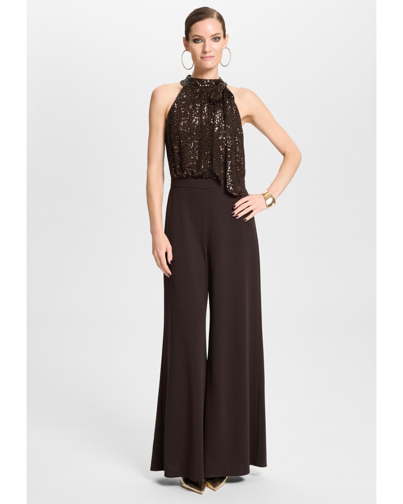 Swing Sleevless jumpsuit met pailletten espresso brown