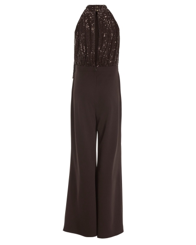 Swing Sleevless jumpsuit met pailletten espresso brown