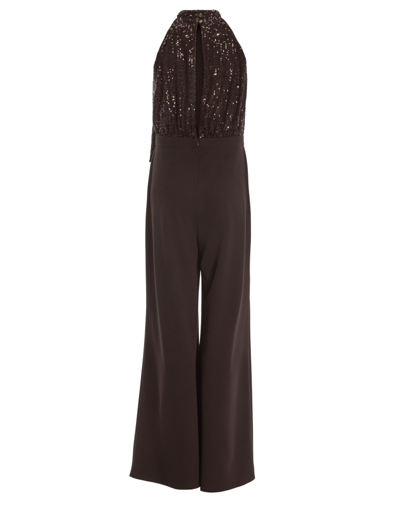 Swing Sleevless jumpsuit met pailletten espresso brown