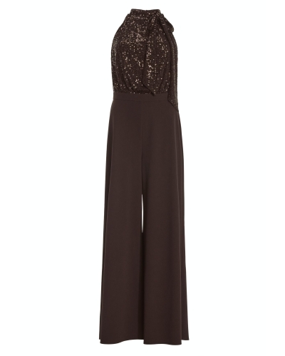 Swing Sleevless jumpsuit met pailletten espresso brown