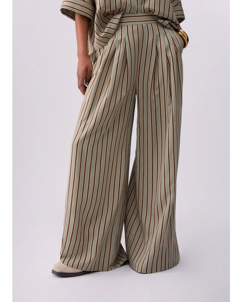 Liu Jo Striped rayon trousers green/tabacco stripe