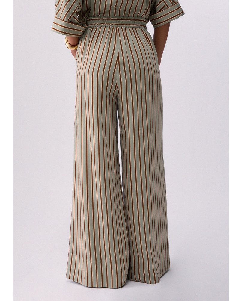 Liu Jo Striped rayon trousers green/tabacco stripe