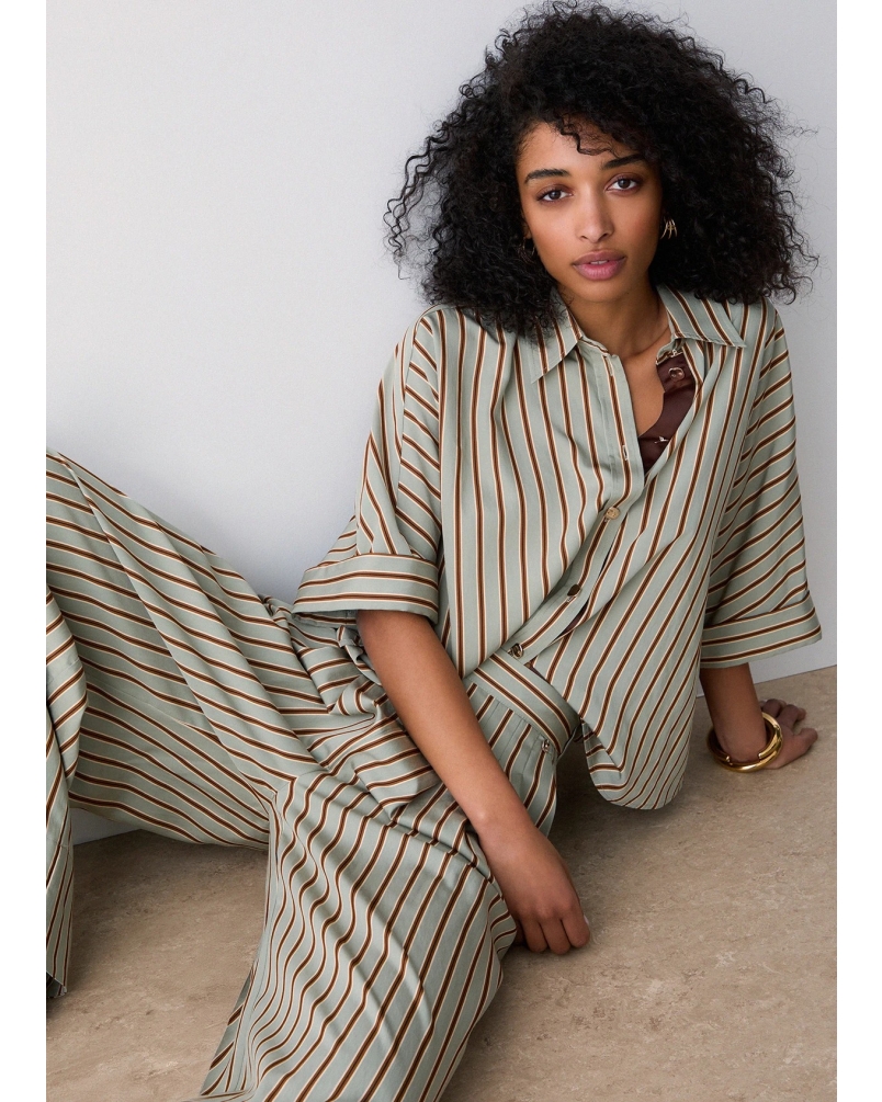 Liu Jo Striped rayon trousers green/tabacco stripe